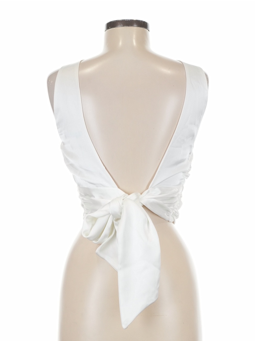 NWT Zara White Satin Open Back Tie Top Sz M